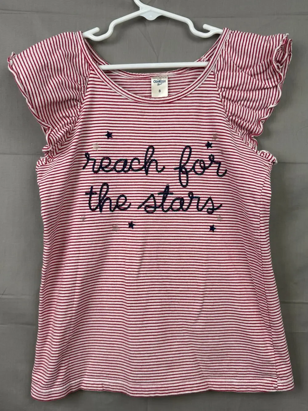OshKosh B'gosh Girls Reach for the Stars Red Striped Shirt,  Size 8